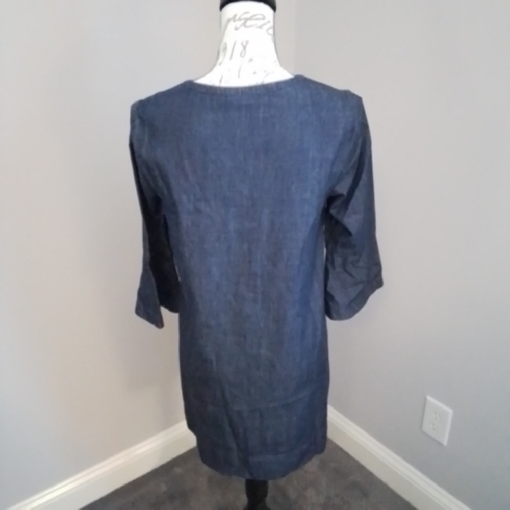 Draper James Dark Wash Chambray Denim Cotton Ruffle Shift Dress - 6 - Picture 10 of 12